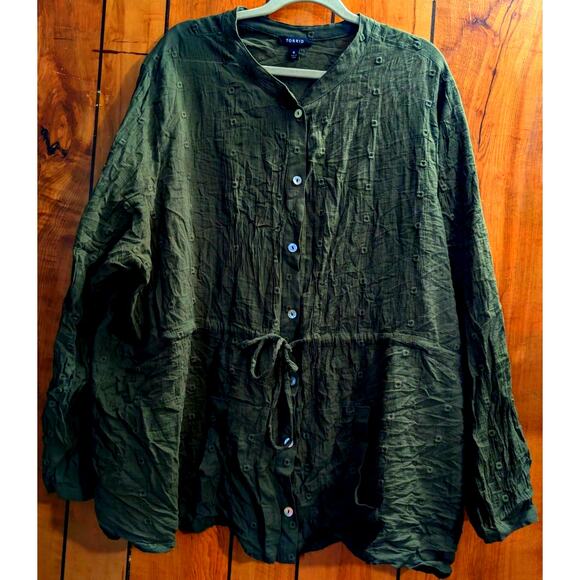 torrid Tops - Torrid Womens Shirt Plus Size 6 6X Crepe Eyelet Top Long Sleeve Eyelet Green MOP